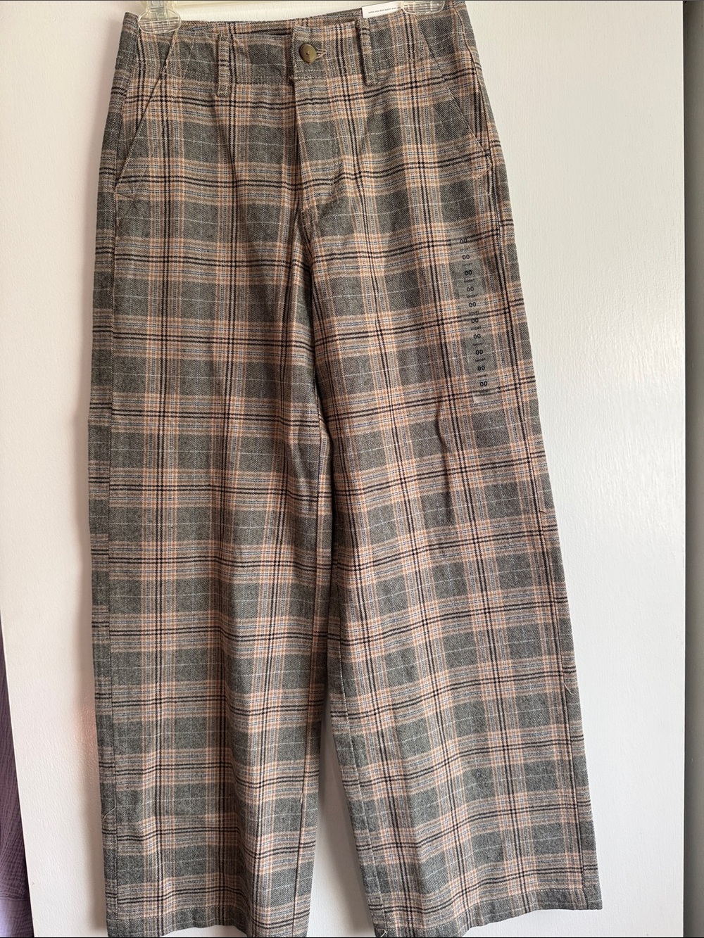 American Eagle Plaid Super High Rise Baggy Wide Leg Pants 00 Short  24W Academia